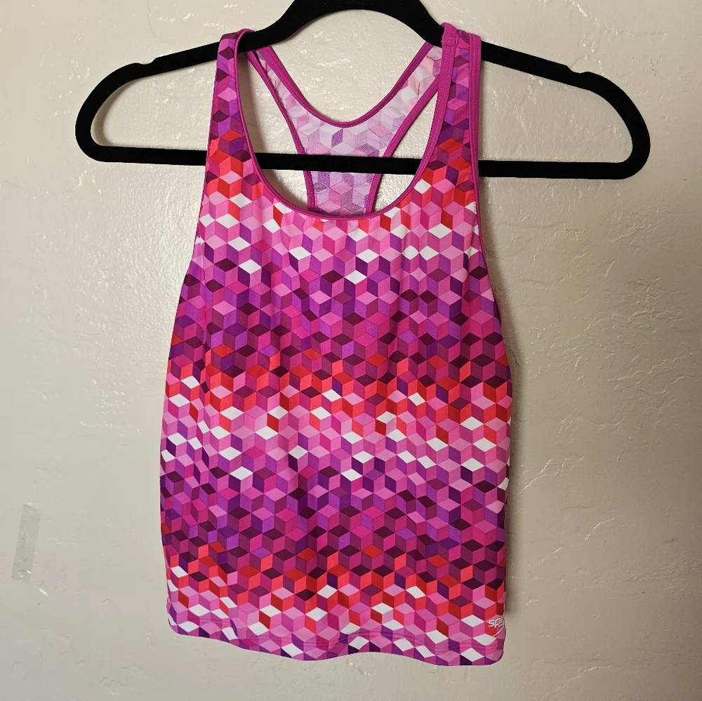 Speedo Girls’ Athletic Swim Tank Top Size 16‎ Pink Geometric Print